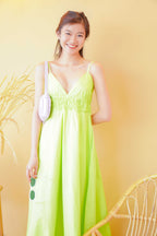Miah Deep V Midi Dress in Green