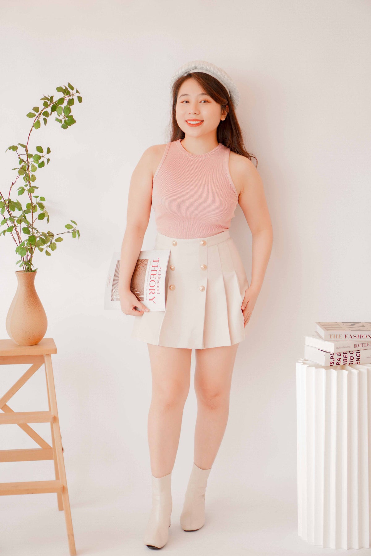 Soft Touch Pleated Skirt in Nude