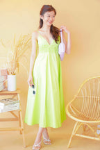 Miah Deep V Midi Dress in Green