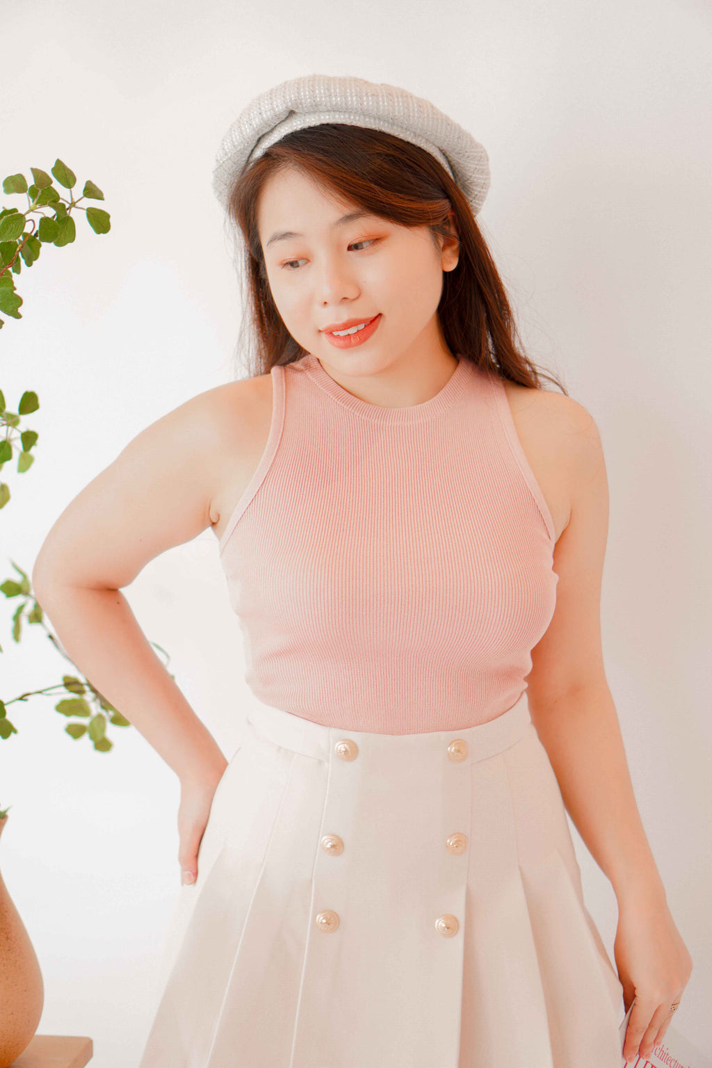 Soft Touch Pleated Skirt in Nude