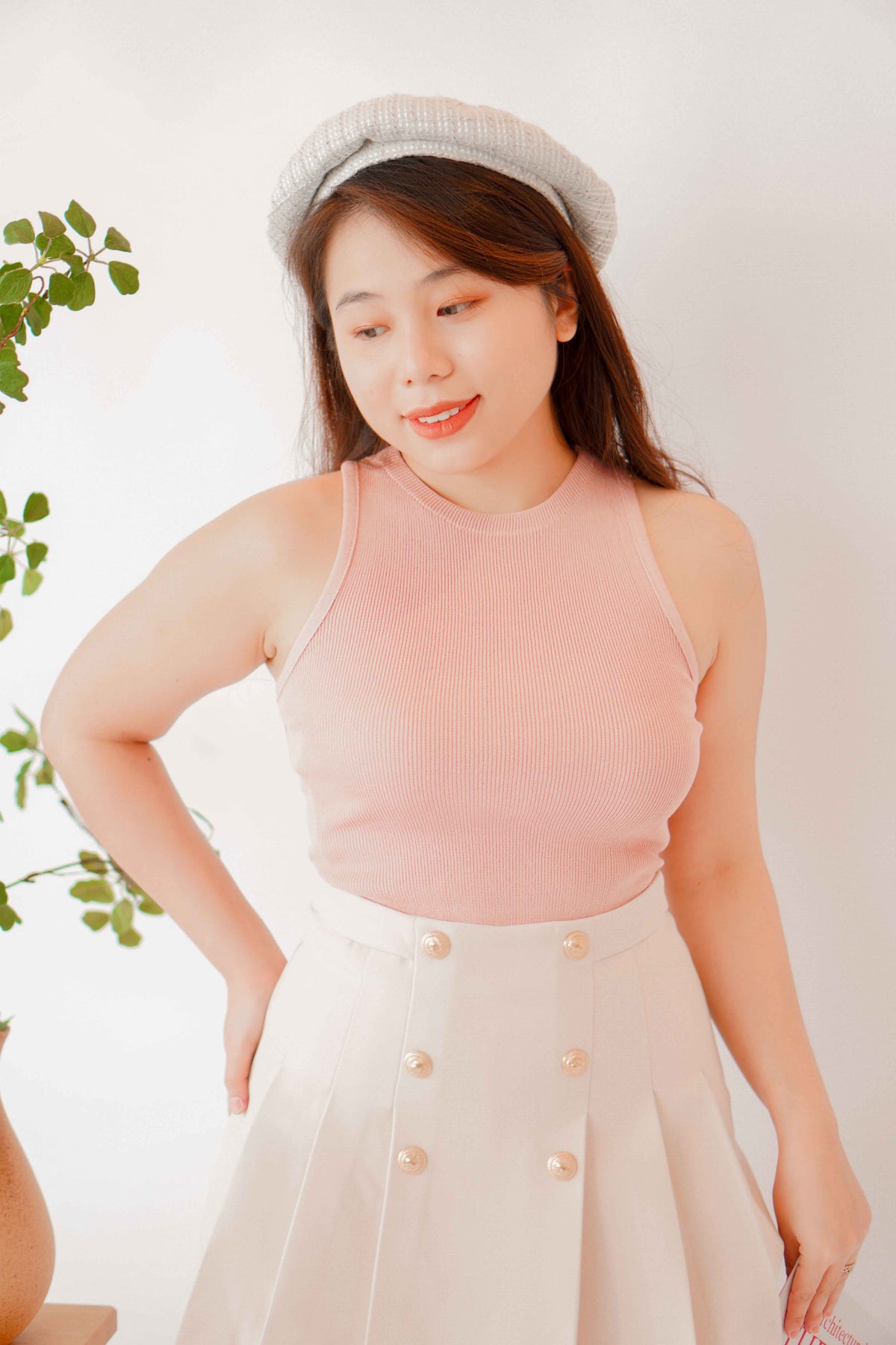 Soft Touch Pleated Skirt in Nude
