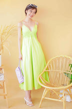 Miah Deep V Midi Dress in Green