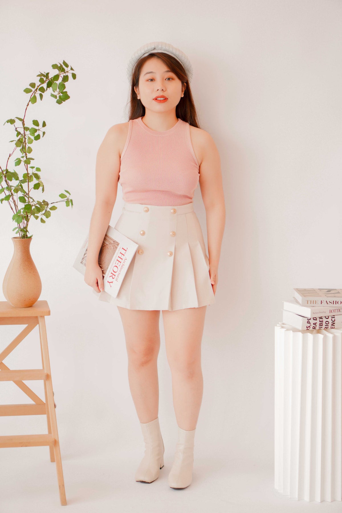 Soft Touch Pleated Skirt in Nude