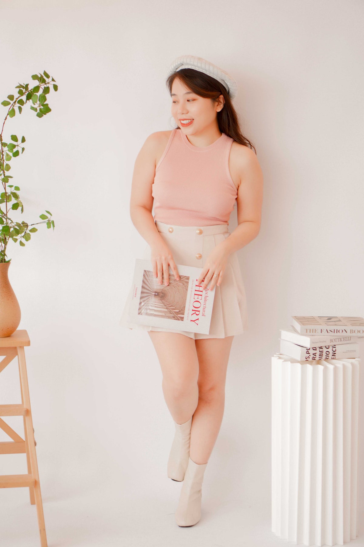 Soft Touch Pleated Skirt in Nude