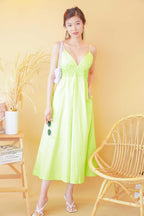 Miah Deep V Midi Dress in Green
