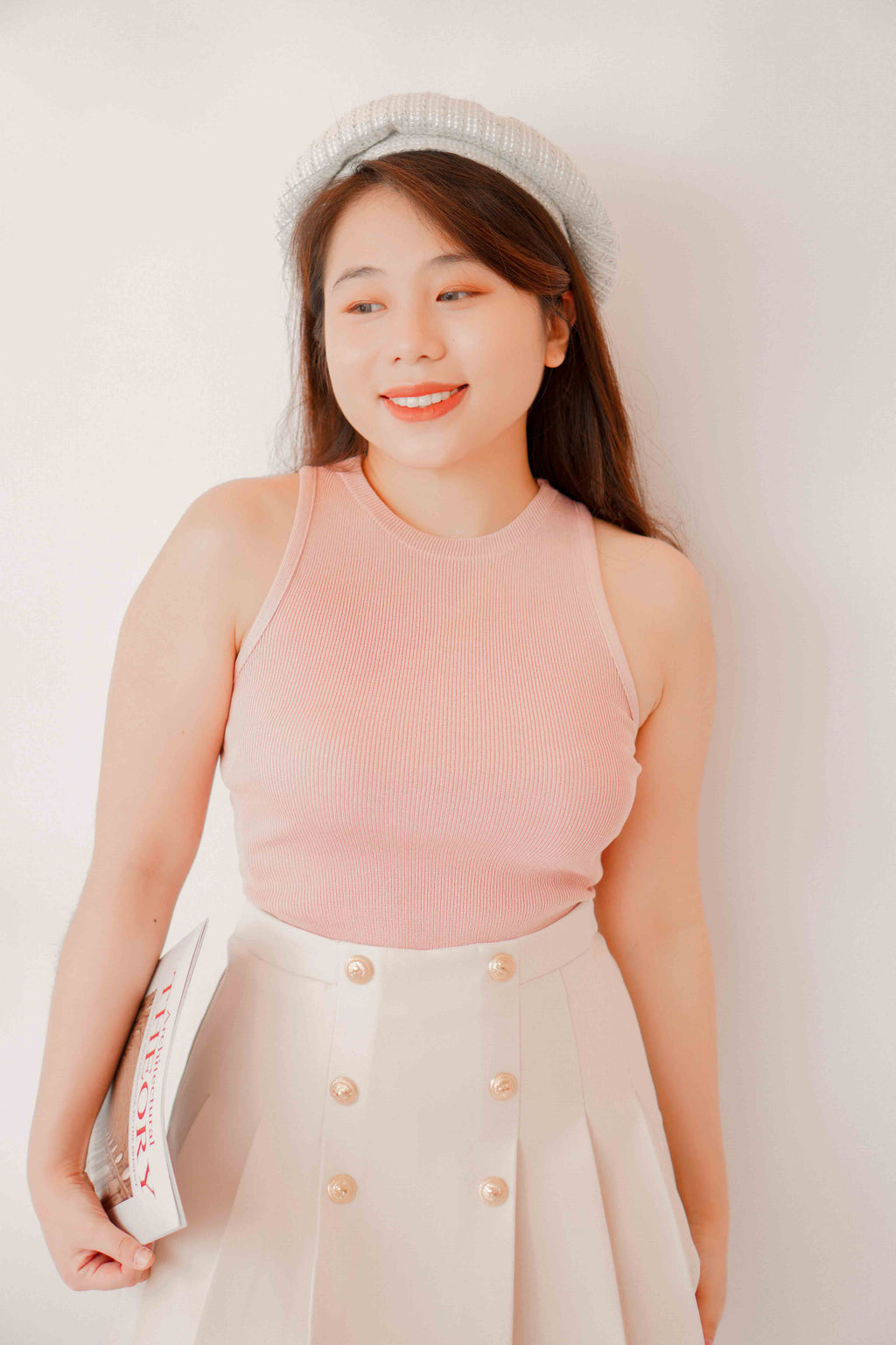 Soft Touch Pleated Skirt in Nude