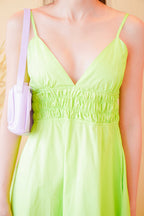 Miah Deep V Midi Dress in Green