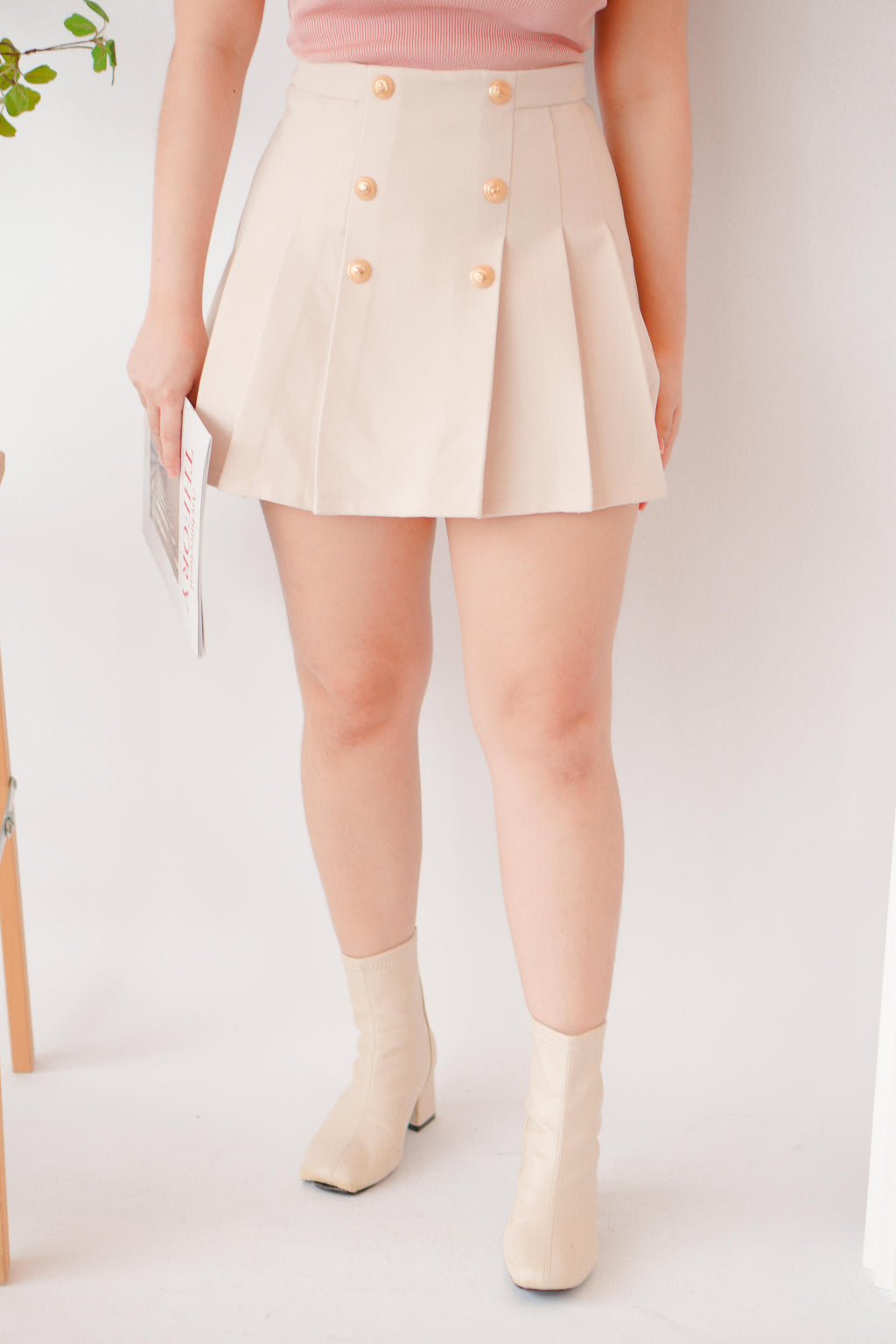Soft Touch Pleated Skirt in Nude