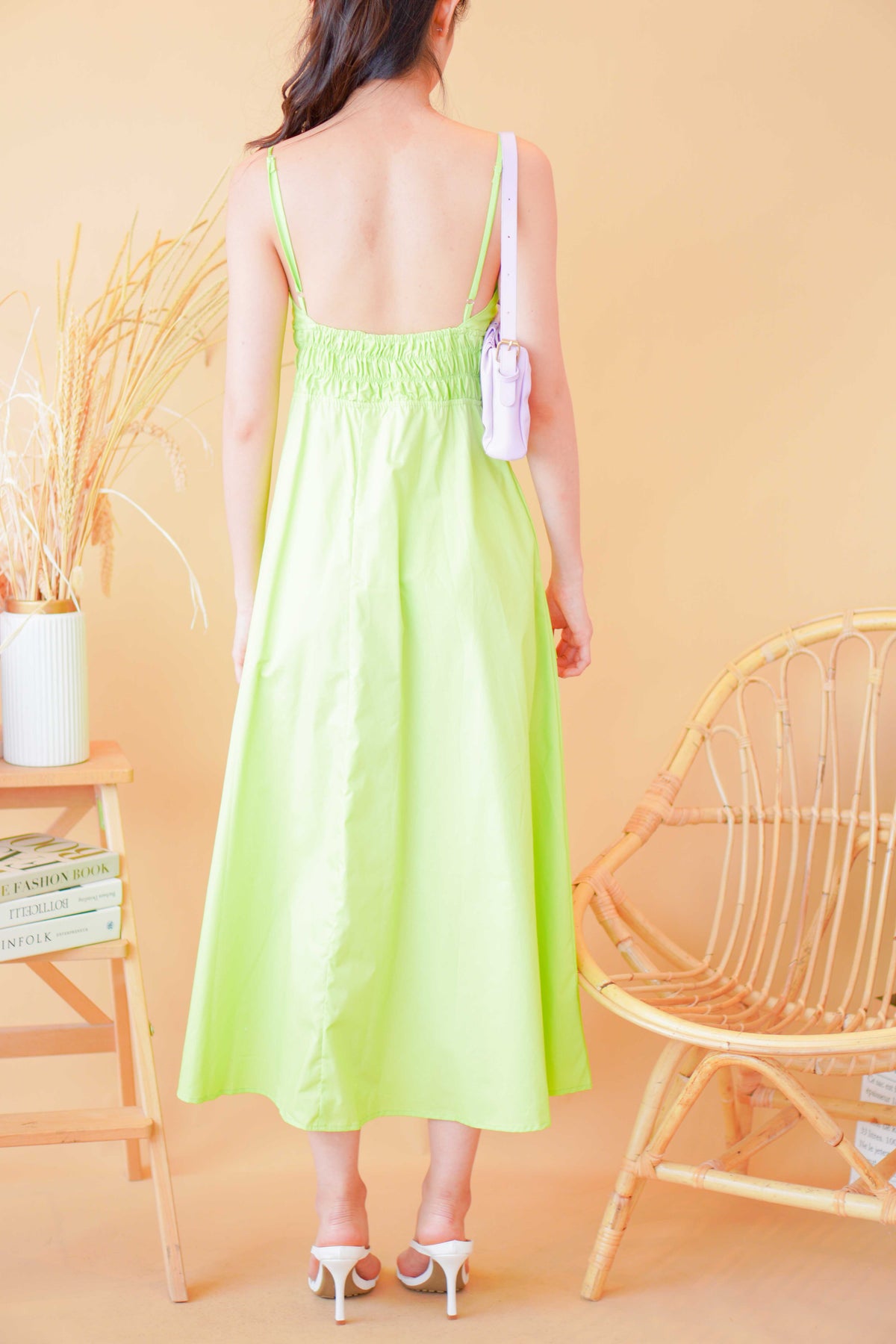 Miah Deep V Midi Dress in Green