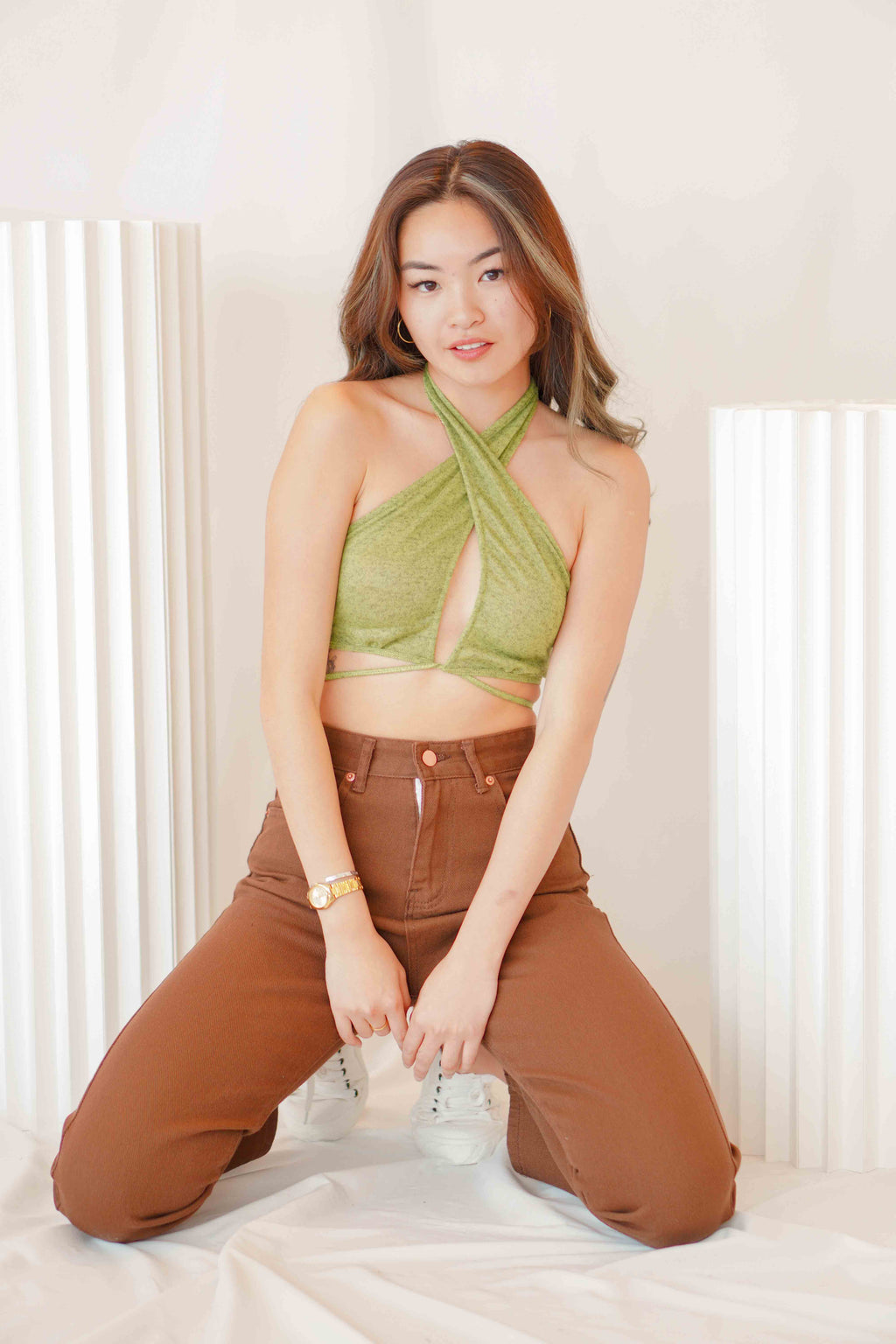 After Nightfall Self Tied Top in Green