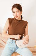Liza High Neck Basic Top in Brown