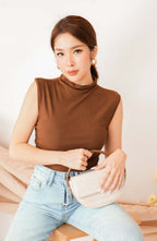 Liza High Neck Basic Top in Brown