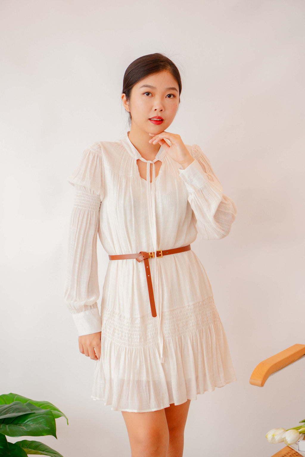Boho Summer Long Sleeve Tassel Dress with Belt