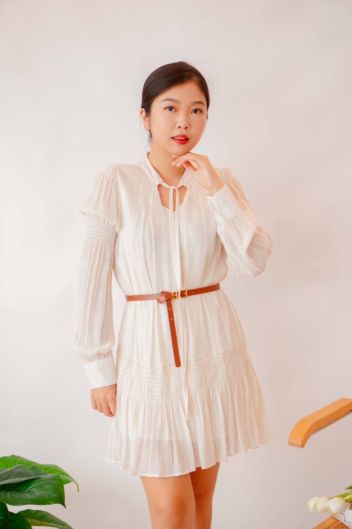 Boho Summer Long Sleeve Tassel Dress with Belt