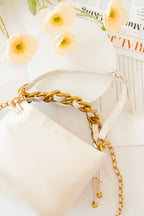 Lindy Leather Chain Bucket Bag in White