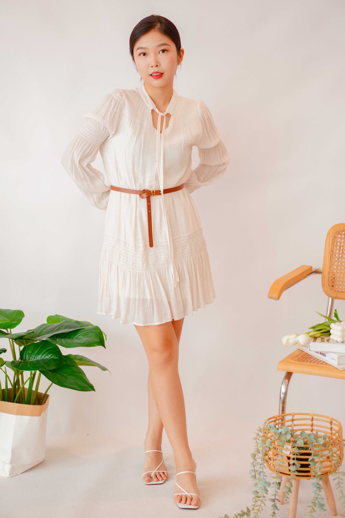 Boho Summer Long Sleeve Tassel Dress with Belt