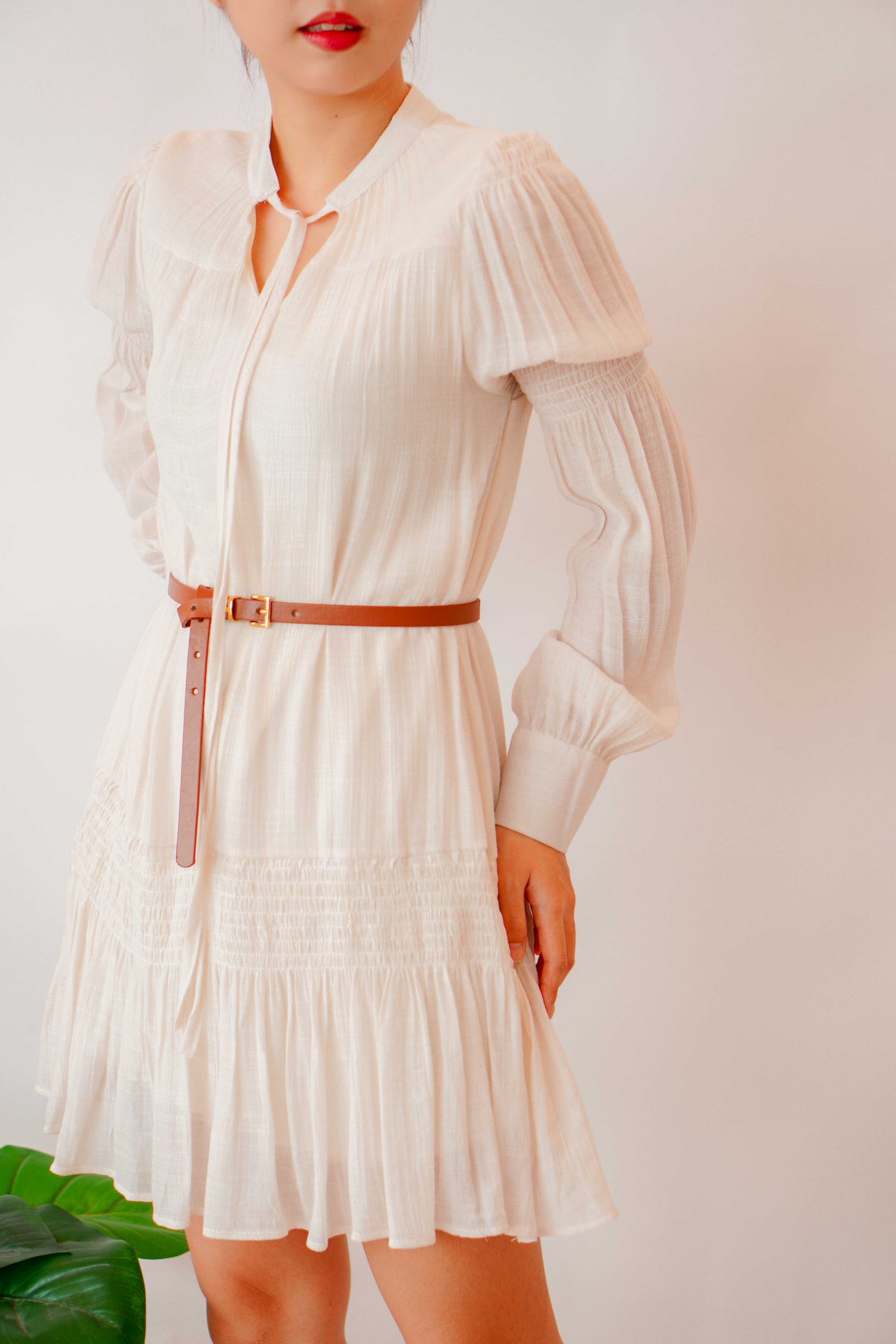 Boho Summer Long Sleeve Tassel Dress with Belt