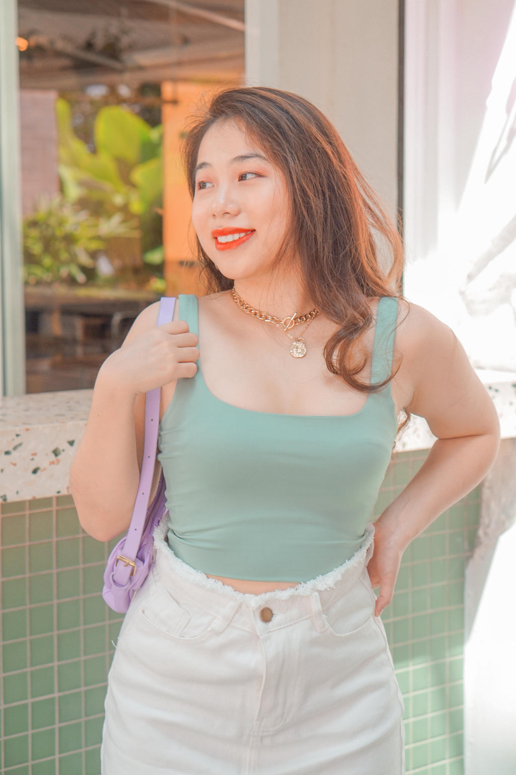 If You Stay Crop Ribbed Top in Green