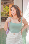 If You Stay Crop Ribbed Top in Green