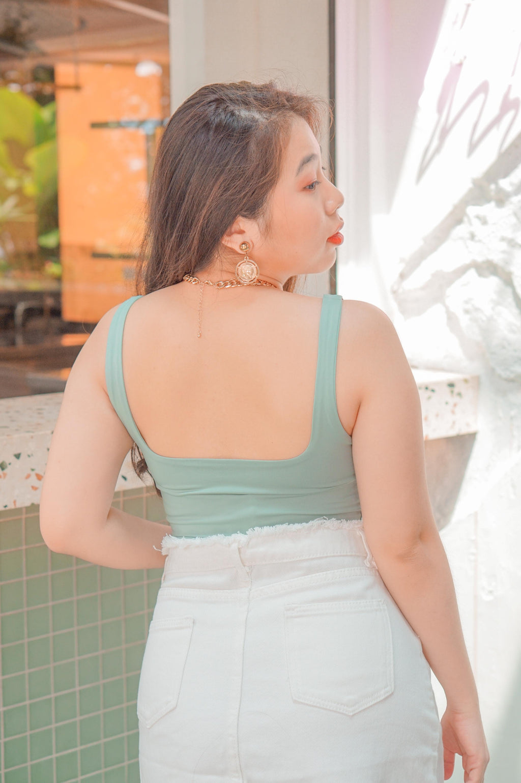 If You Stay Crop Ribbed Top in Green