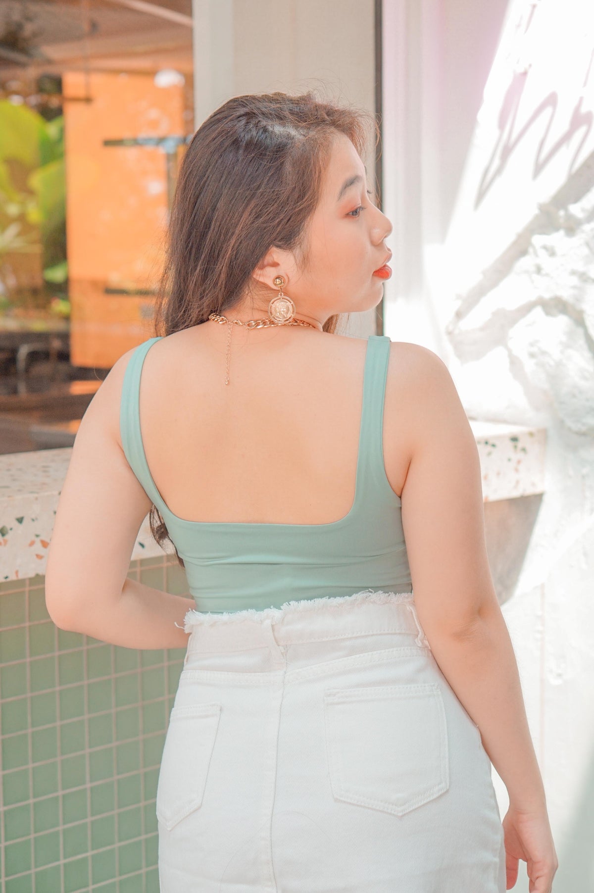 If You Stay Crop Ribbed Top in Green