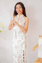 Ru Floral Halter Neck Cheongsam in White