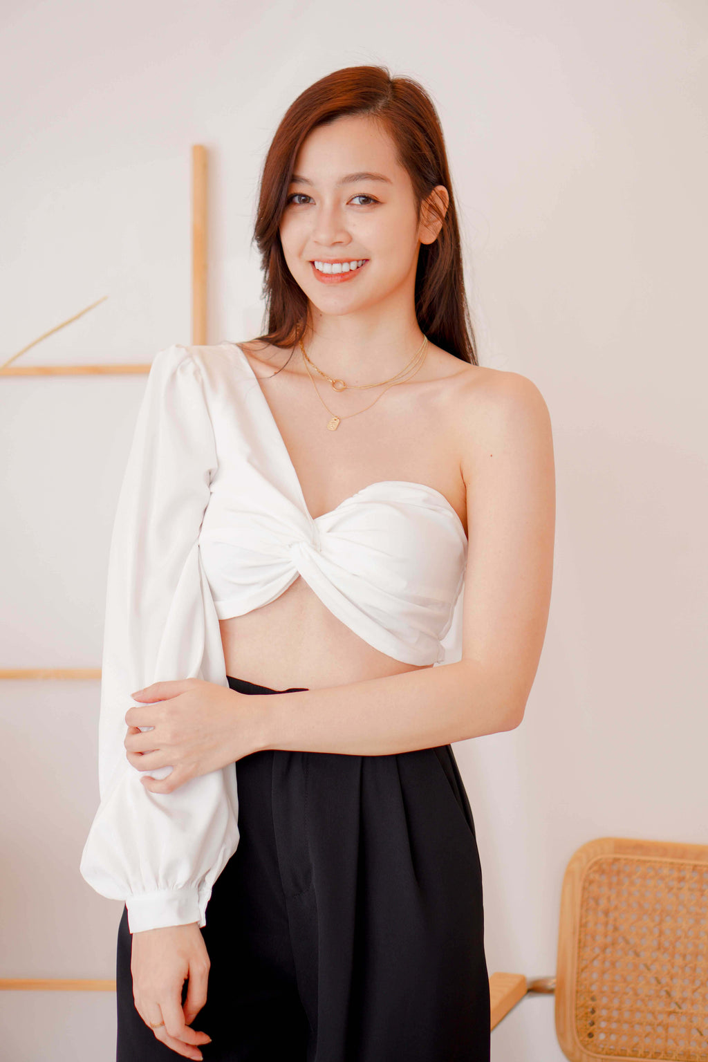 Paris Vision Toga Long Sleeve Top in White