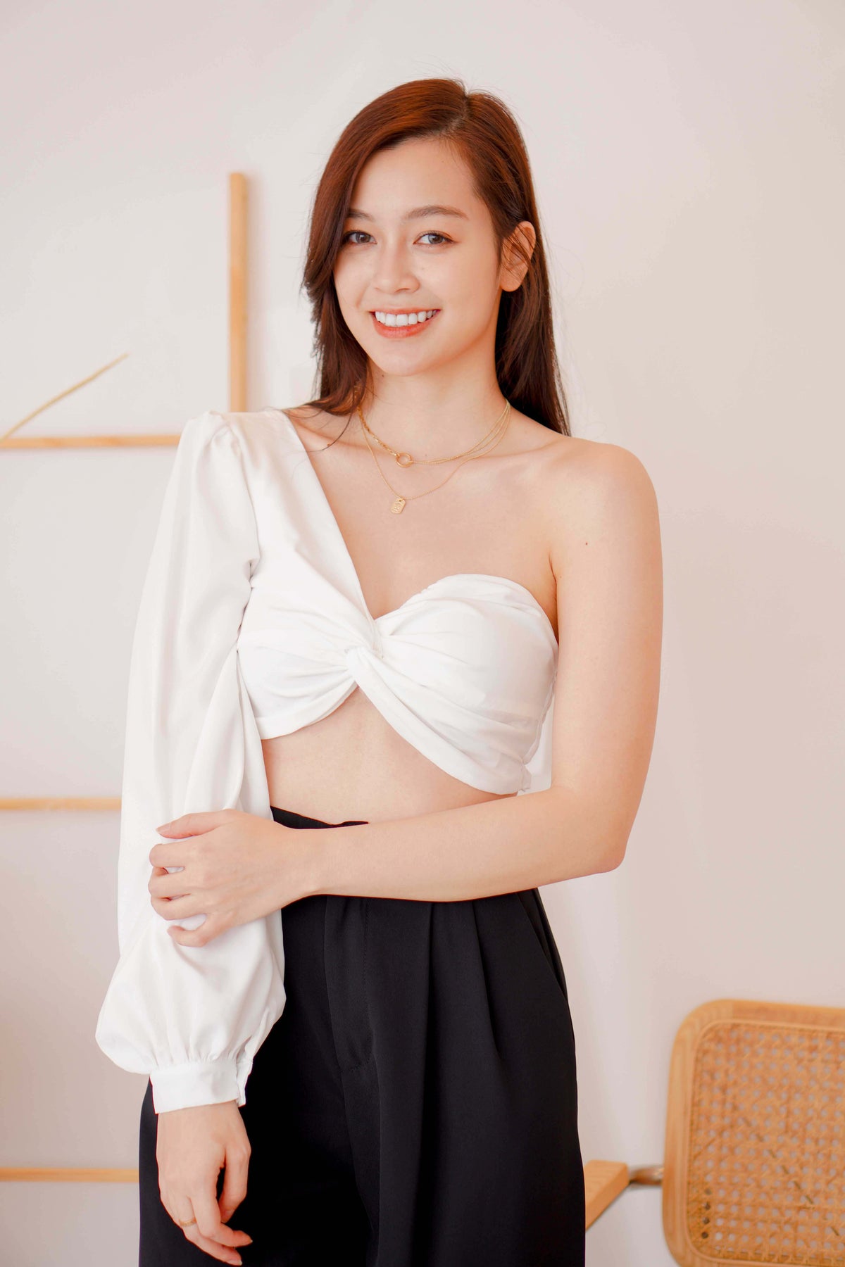 Paris Vision Toga Long Sleeve Top in White