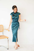Emerald Queen Cutout Bodycon Cheongsam in Dark Green