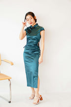 Emerald Queen Cutout Bodycon Cheongsam in Dark Green