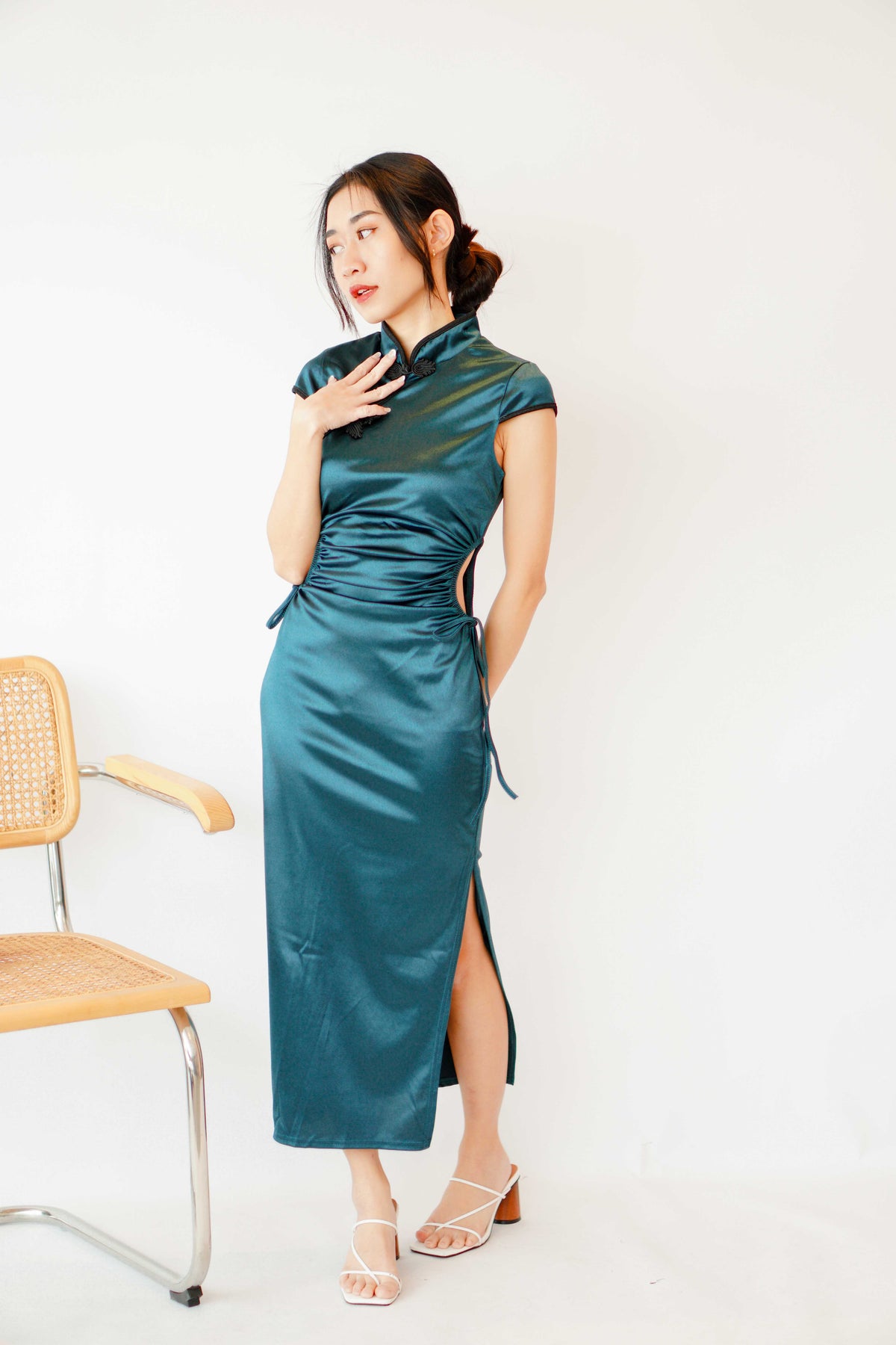 Emerald Queen Cutout Bodycon Cheongsam in Dark Green