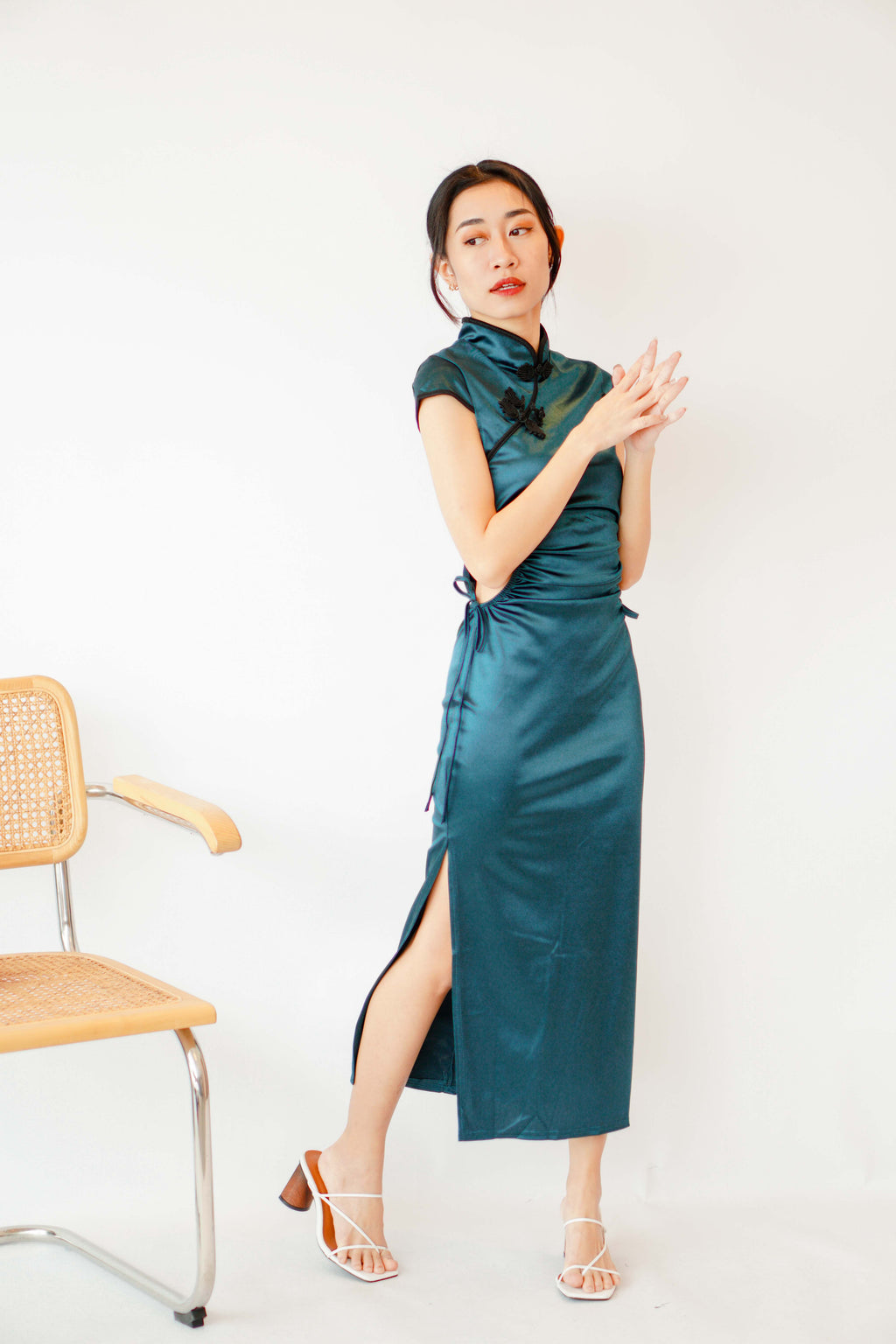 Emerald Queen Cutout Bodycon Cheongsam in Dark Green