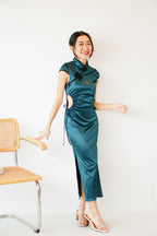 Emerald Queen Cutout Bodycon Cheongsam in Dark Green