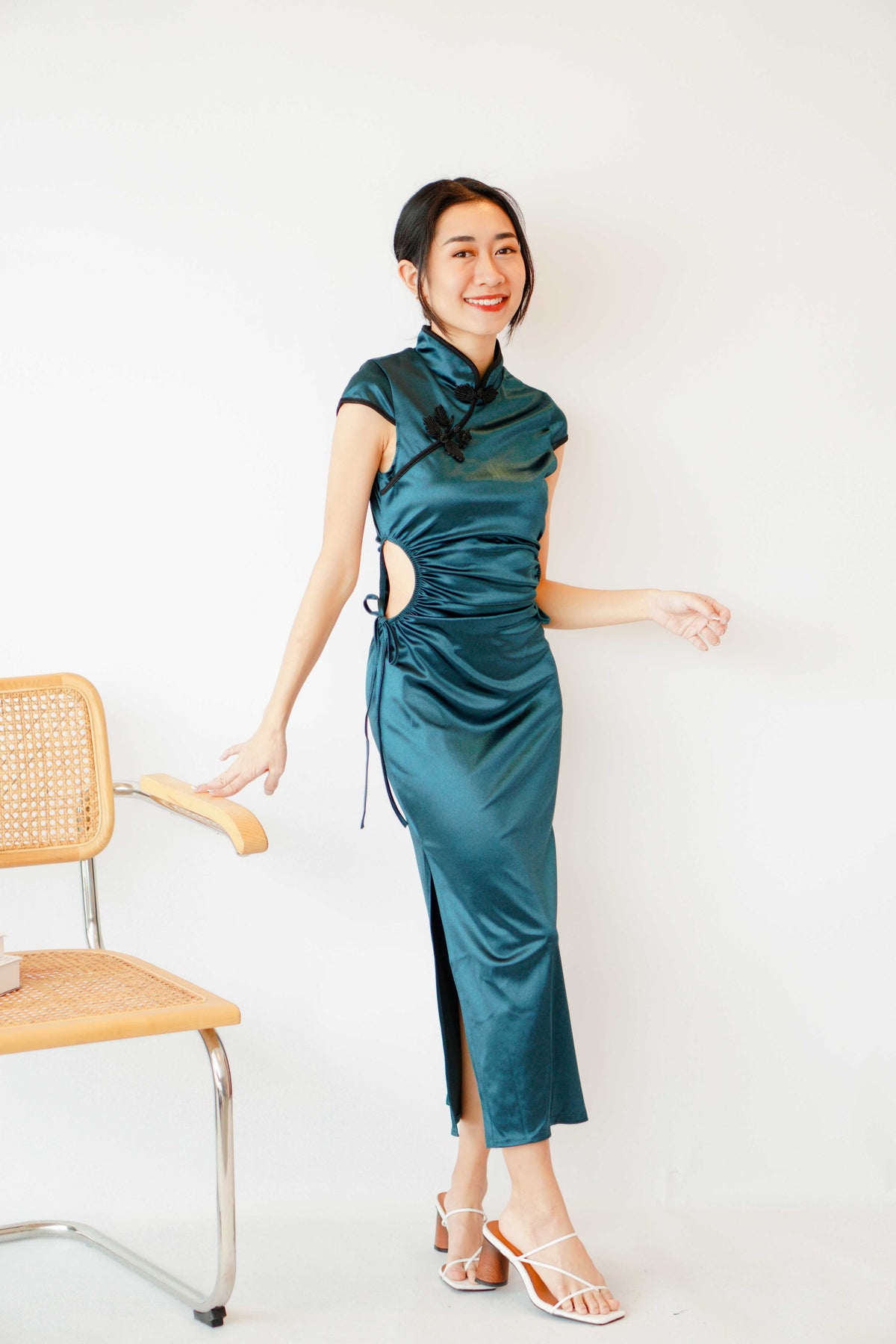 Emerald Queen Cutout Bodycon Cheongsam in Dark Green