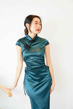 Emerald Queen Cutout Bodycon Cheongsam in Dark Green