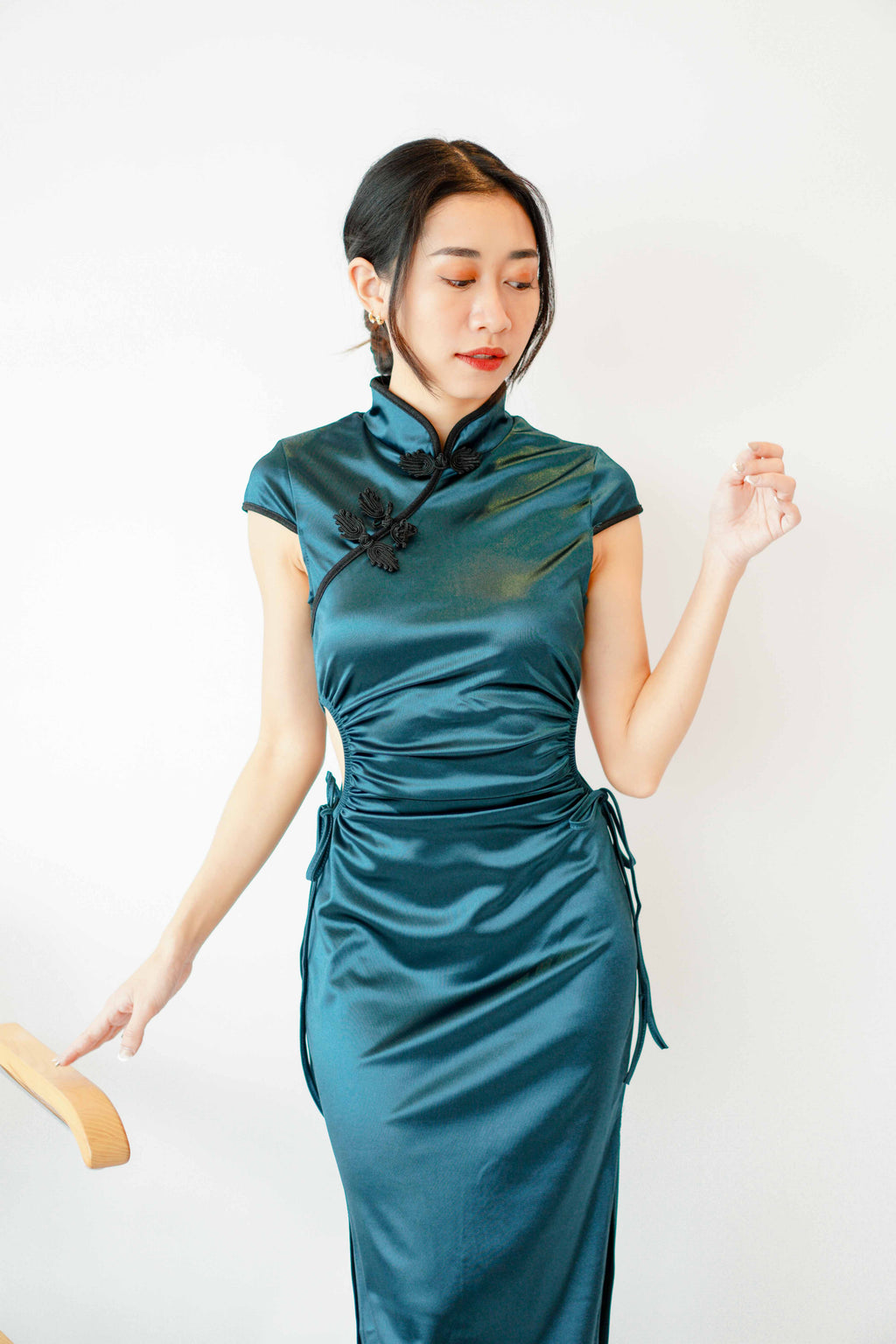 Emerald Queen Cutout Bodycon Cheongsam in Dark Green
