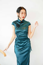Emerald Queen Cutout Bodycon Cheongsam in Dark Green