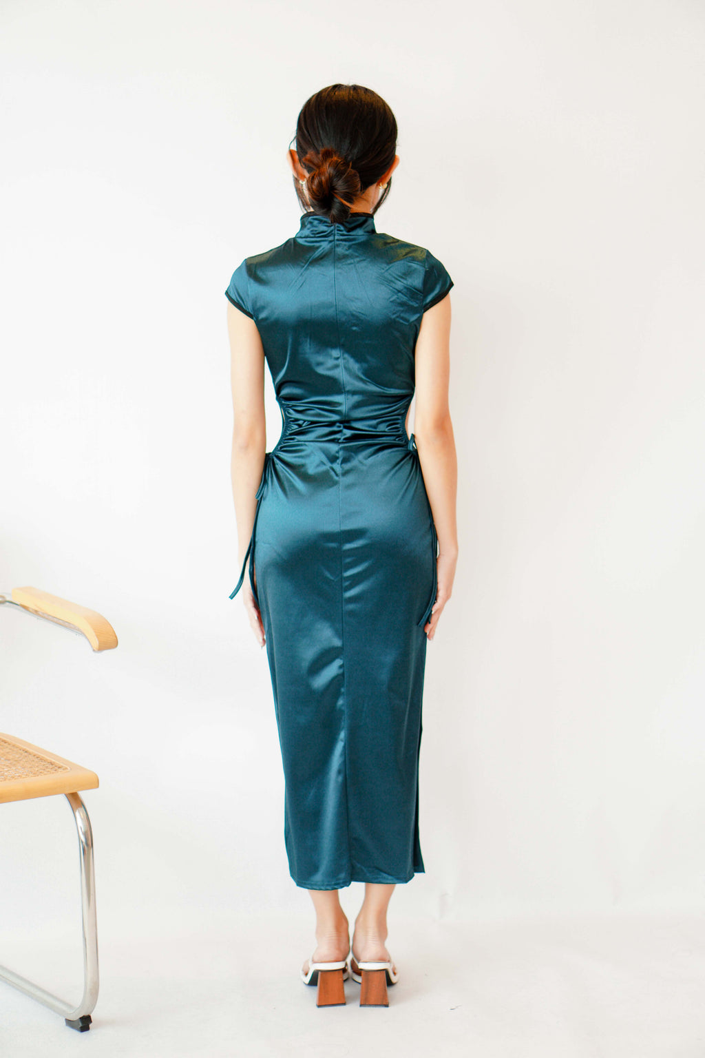 Emerald Queen Cutout Bodycon Cheongsam in Dark Green