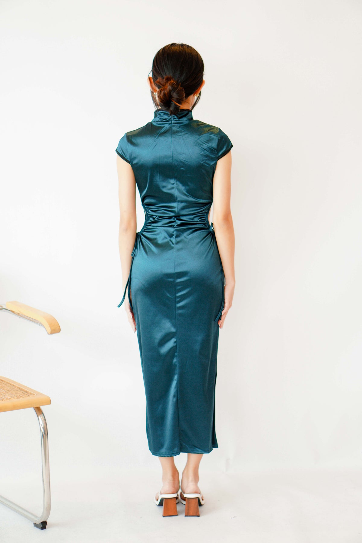 Emerald Queen Cutout Bodycon Cheongsam in Dark Green