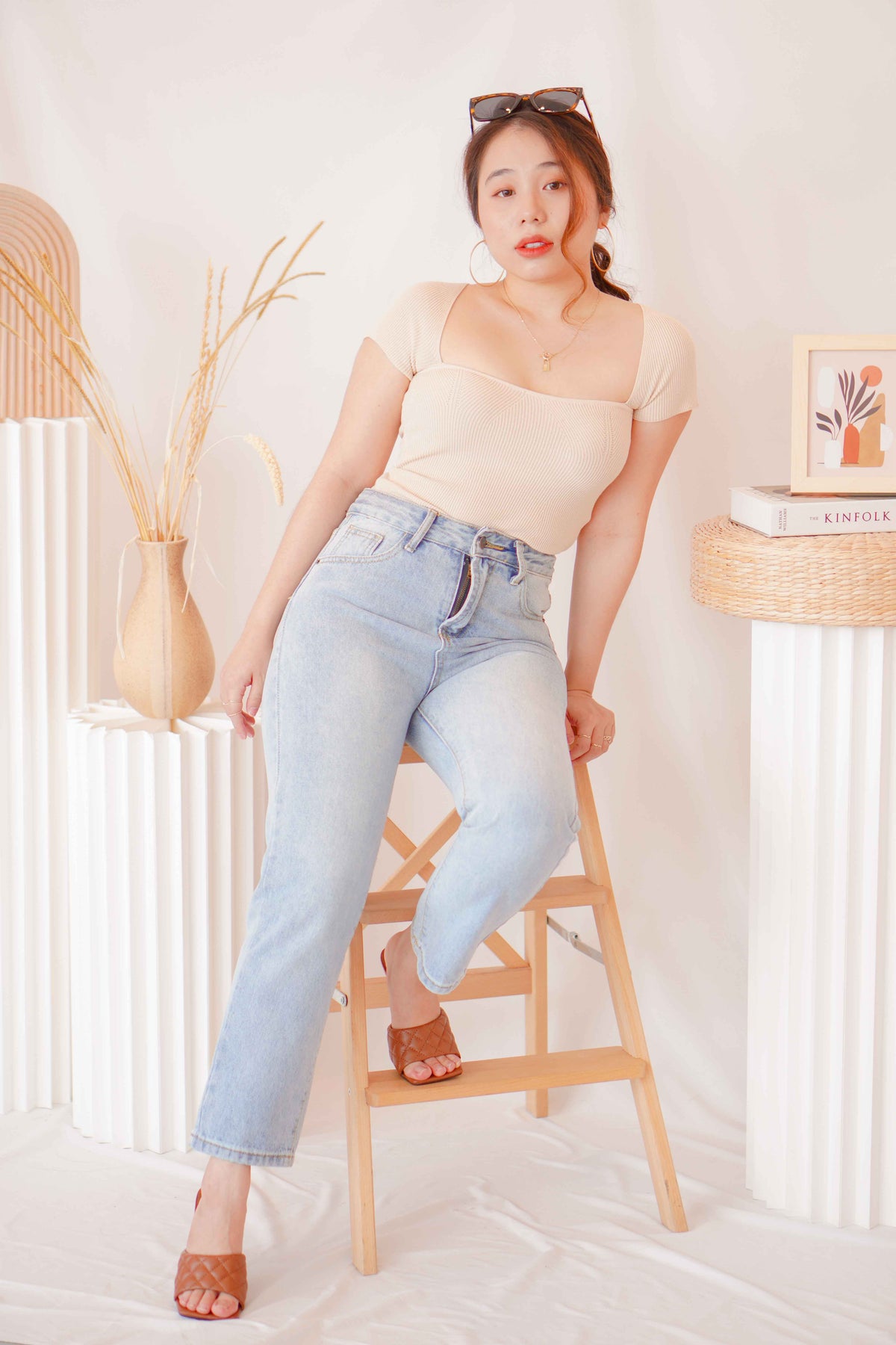 Lola Sweetheart Knit Top in Beige