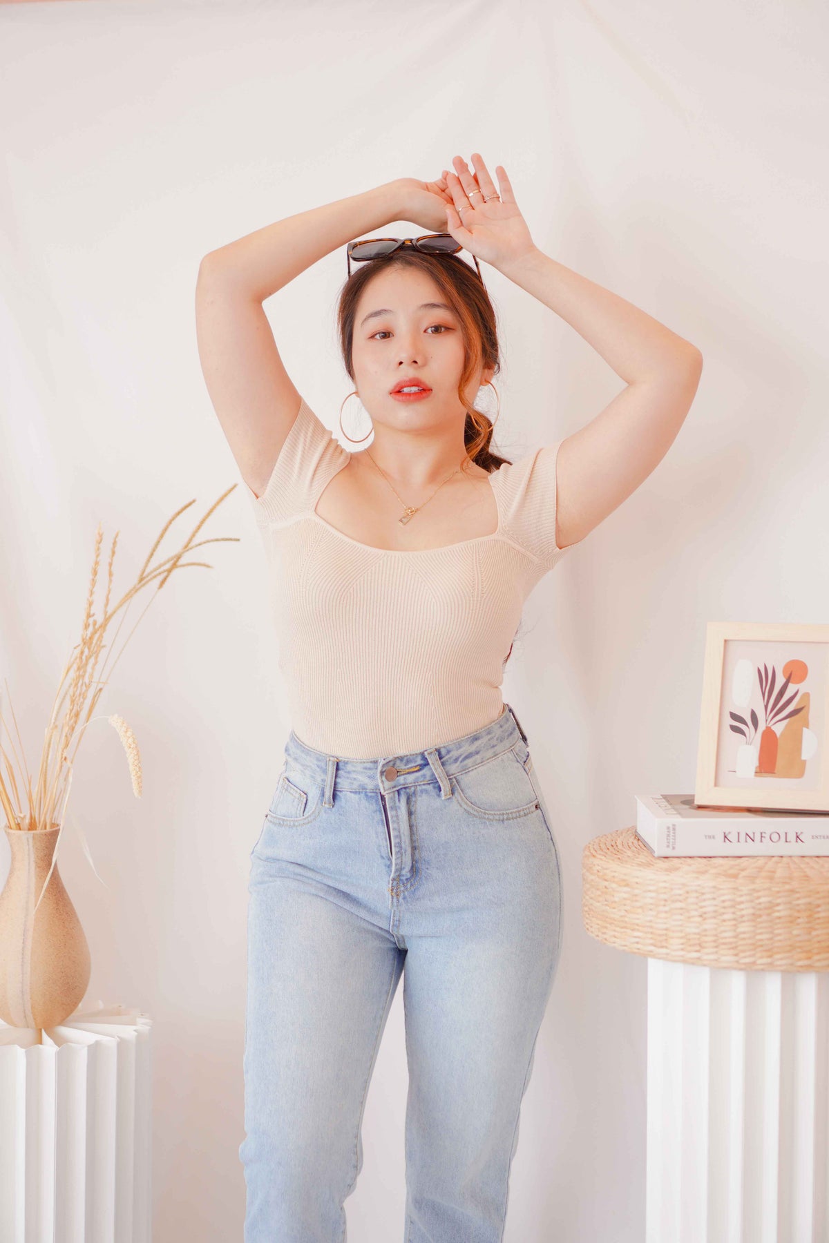 Lola Sweetheart Knit Top in Beige