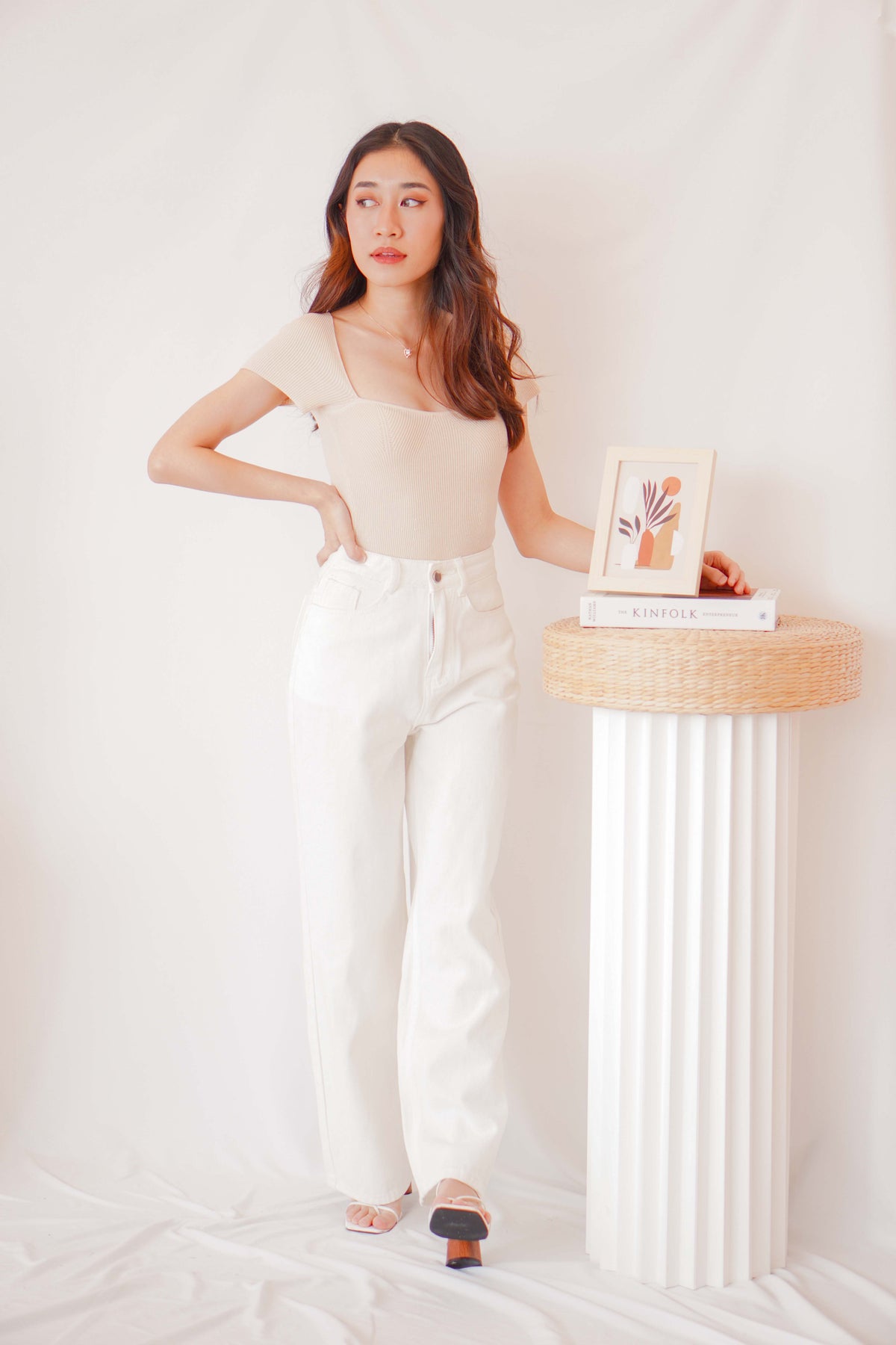 Lola Sweetheart Knit Top in Beige