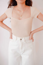 Lola Sweetheart Knit Top in Beige
