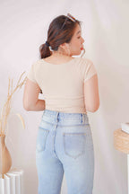 Lola Sweetheart Knit Top in Beige