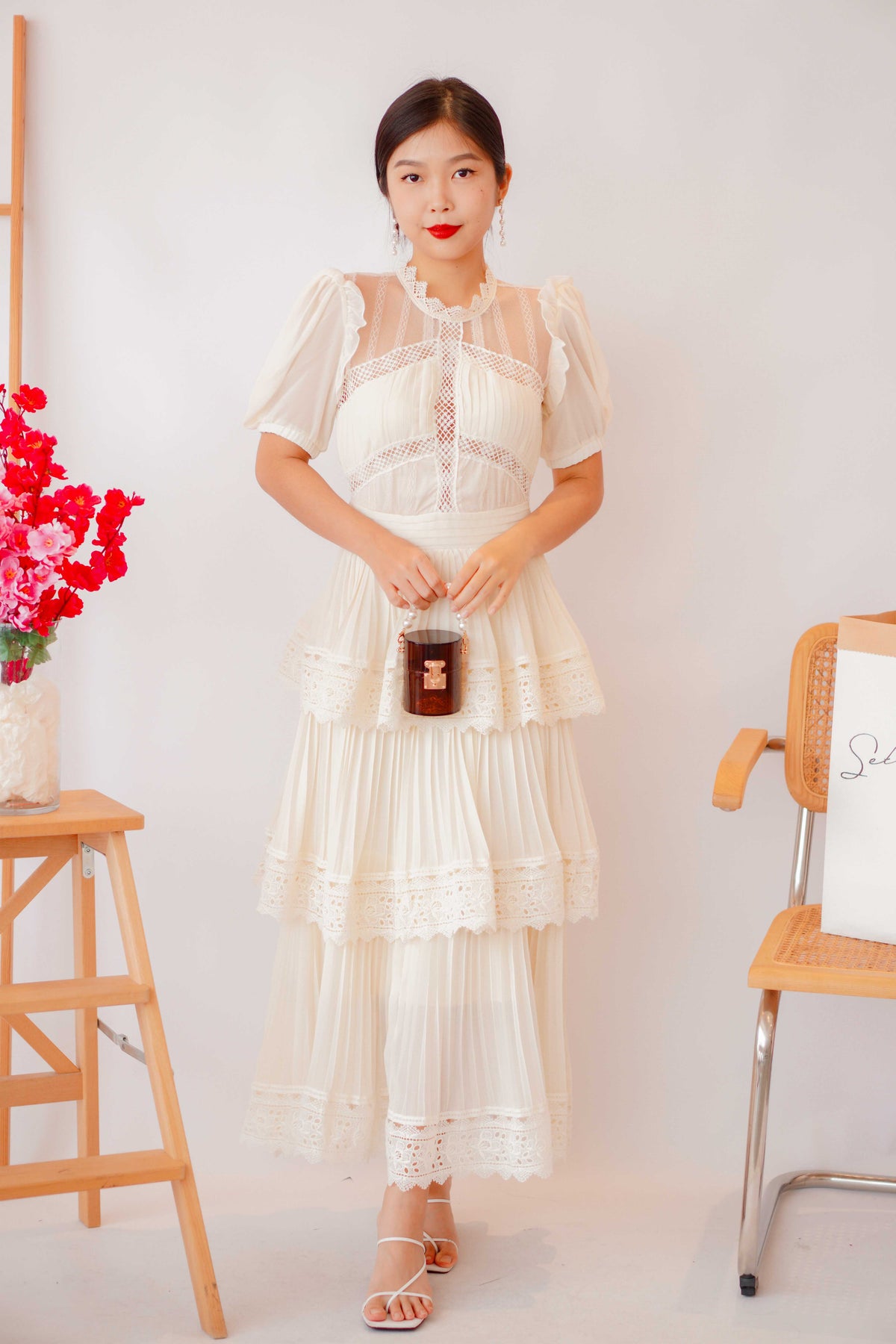 (PREMIUM) Lady Diane Layered Maxi Dress in Cream
