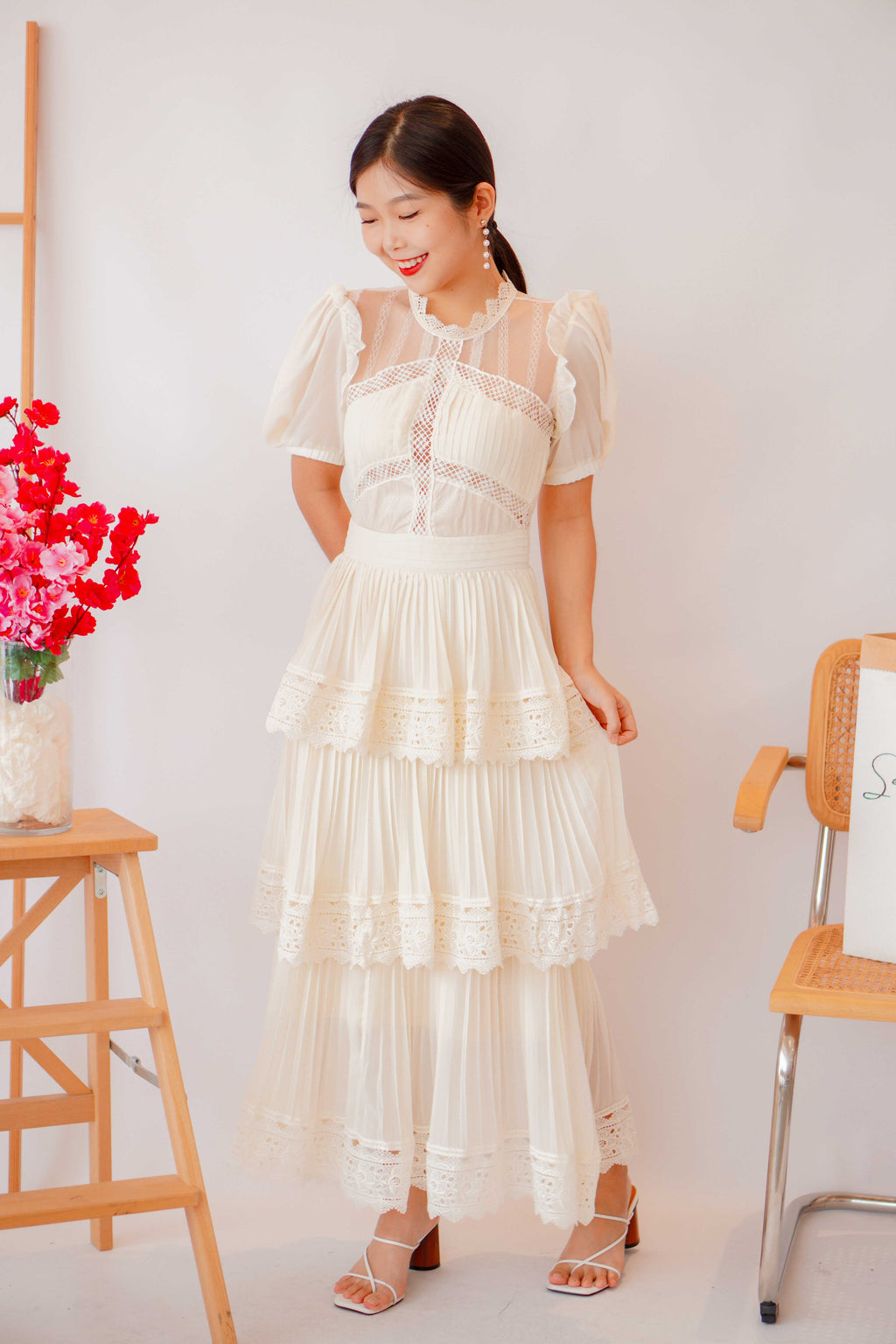 (PREMIUM) Lady Diane Layered Maxi Dress in Cream