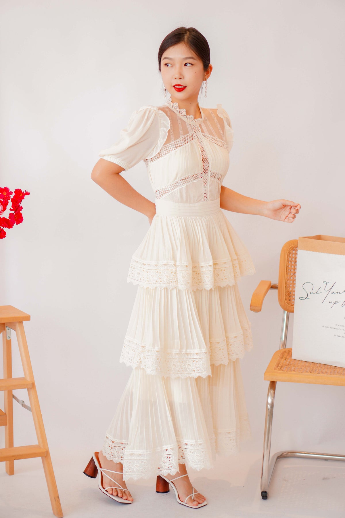 (PREMIUM) Lady Diane Layered Maxi Dress in Cream