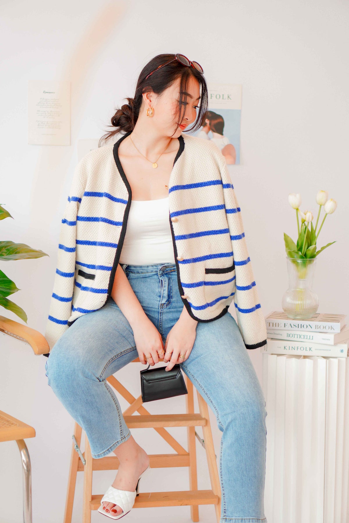 Love in French Knit Jacket with Blue Stripes