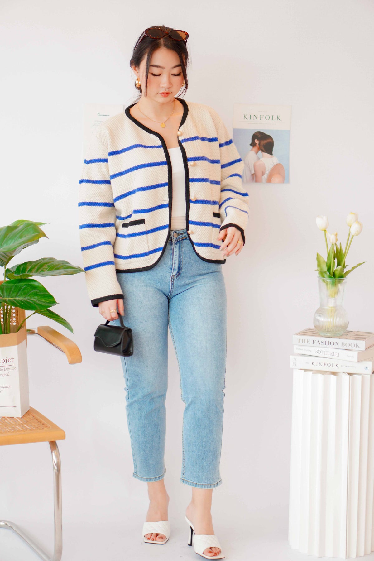 Love in French Knit Jacket with Blue Stripes