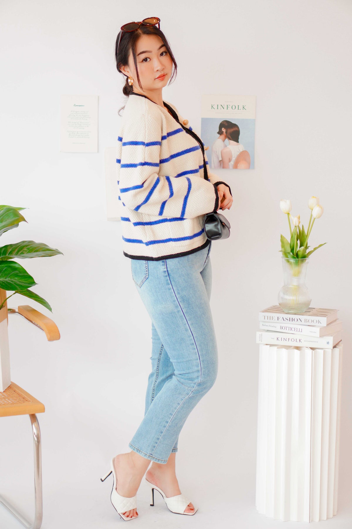 Love in French Knit Jacket with Blue Stripes